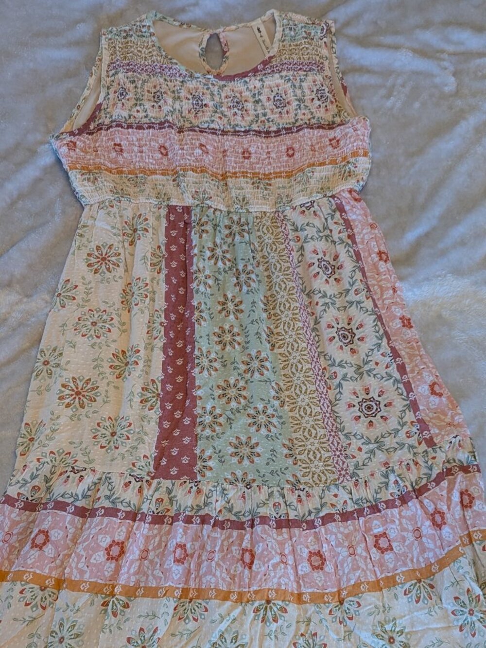 Vanilla Bay Smocked Floral Maxi Dress XL Pink and Pastel